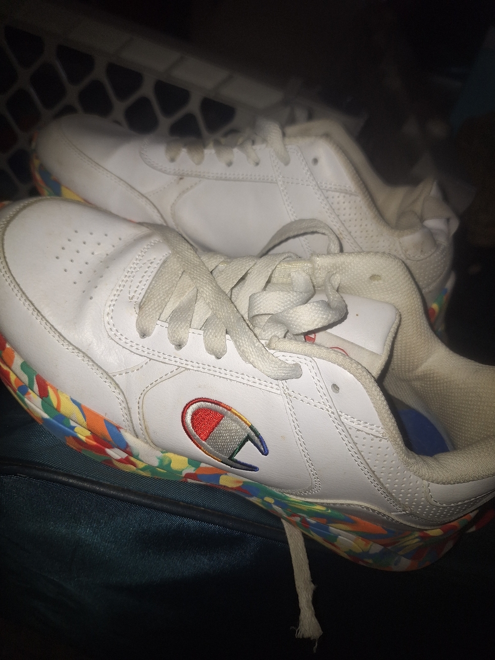 Champion White Athletic Sneakers with Rainbow Mosaic Sole